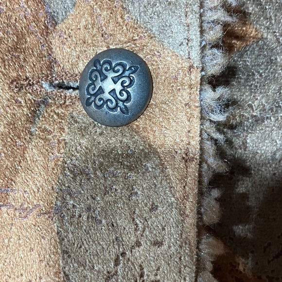 Brown Rose Patterned Teddy Jacket Two Front Pockets‎ Warm Suede Sherpa Style - Picture 5 of 11